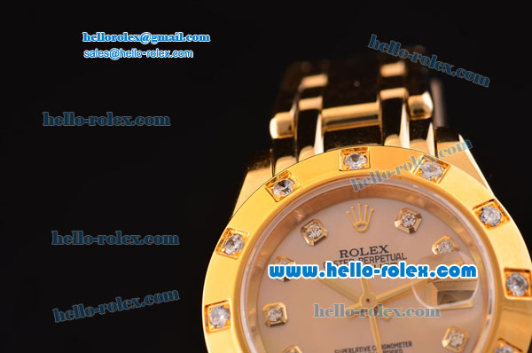 Rolex Datejust Lady Pearlmaster 2813 Automatic Gold Case with Yellow MOP Dial Diamond Markers and Yellow Gold Strap ETA Coating - Click Image to Close